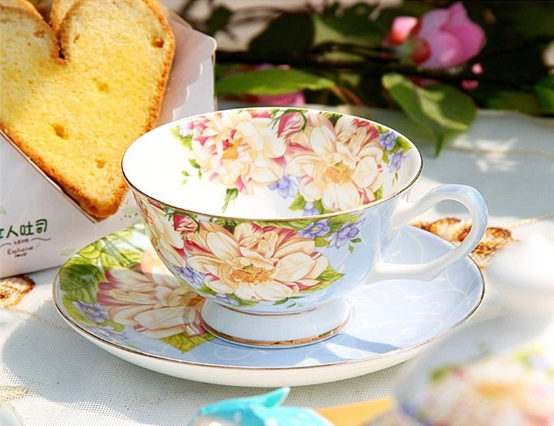 Krysclove Vintage Ceramic Teacup, Elegant Coffee Cup with Spoon and Saucer Set, Fine Royal Bone China Tea Cups (Blue) - Image 5